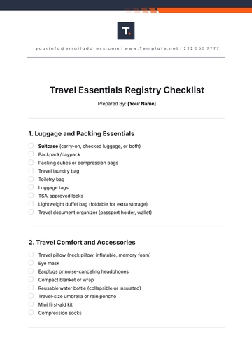 Free Travel Essentials Registry Checklist Template to Edit Online