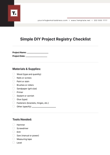 Free Simple DIY Project Registry Checklist Template to Edit Online