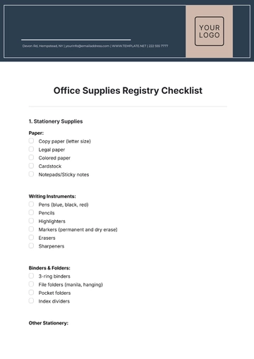 Free Office Supplies Registry Checklist Template to Edit Online
