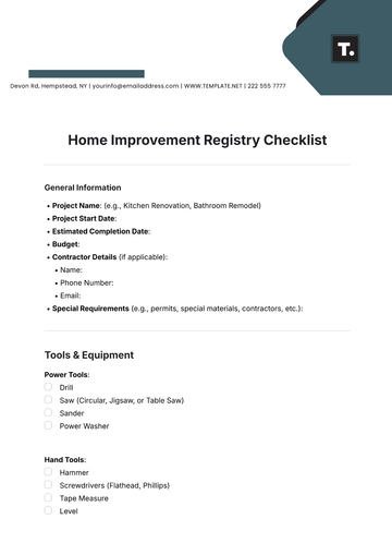 Free Home Improvement Registry Checklist Template to Edit Online