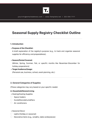 Free Seasonal Supply Registry Checklist Outline Template to Edit Online