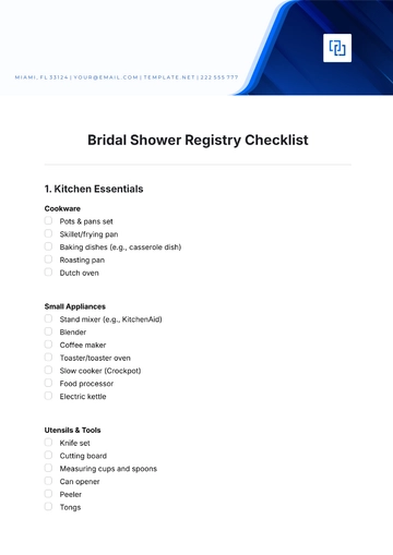 Free Bridal Shower Registry Checklist Template to Edit Online