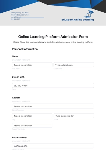 Free Online Learning Platform Admission Form Template to Edit Online
