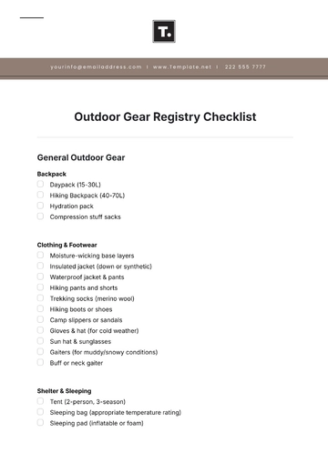 Free Outdoor Gear Registry Checklist Template to Edit Online