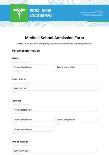 Free Medical School Admission Form Template to Edit Online