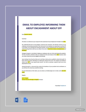 Email To Employee Informing Them About Encashment About EPF Template