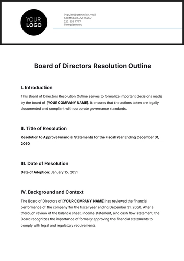 Free Board of Directors Resolution Outline Template to Edit Online