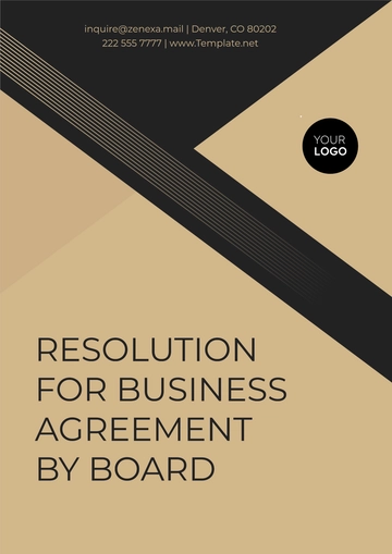 Free Resolution for Business Agreement by Board Template to Edit Online