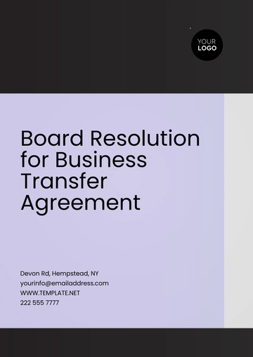 Free Board Resolution for Business Transfer Agreement Template to Edit Online