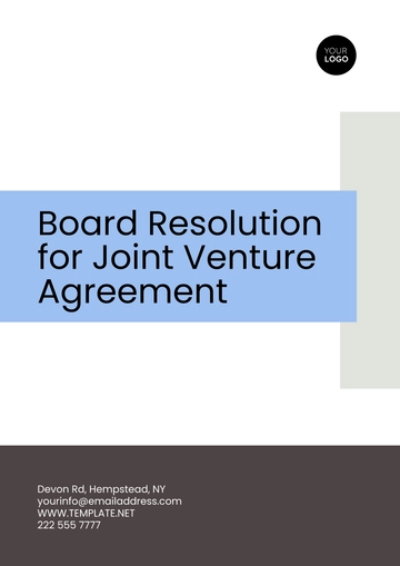 Free Board Resolution for Joint Venture Agreement Template to Edit Online