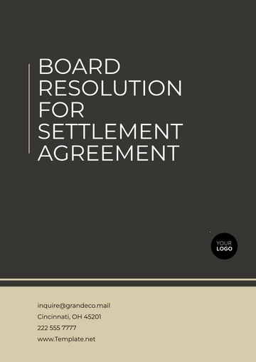 Free Board Resolution for Settlement Agreement Template to Edit Online