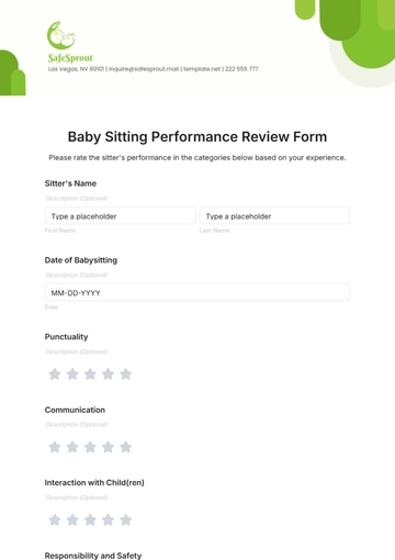 Free Baby Sitting Performance Review Form Template to Edit Online