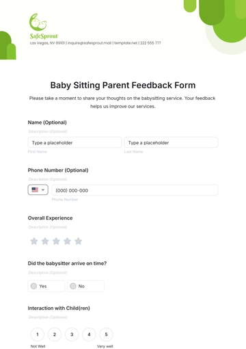 Free Baby Sitting Parent Feedback Form Template to Edit Online
