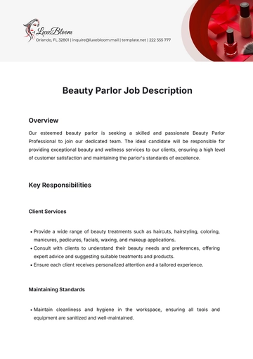 Free Beauty Parlor Job Description Template to Edit Online