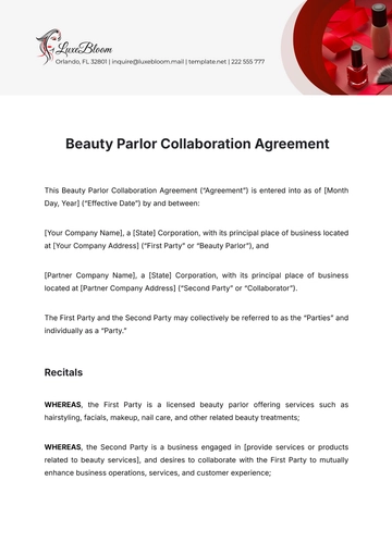 Free Beauty Parlor Collaboration Agreement Template to Edit Online