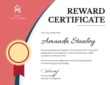 Free Reward Certificate for Seminar Template to Edit Online