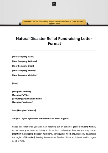 Free Natural Disaster Relief Fundraising Letter Format Template to Edit Online