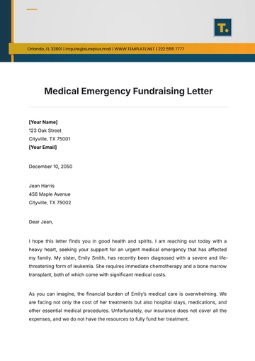 Free Medical Emergency Fundraising Letter Template to Edit Online