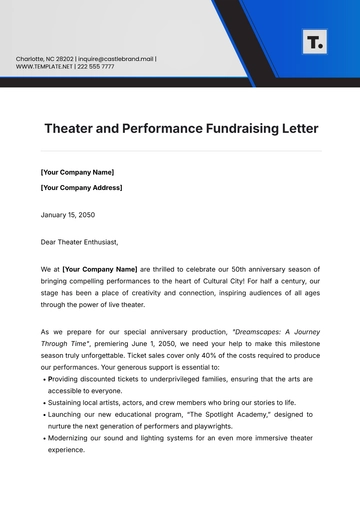 Free Theater and Performance Fundraising Letter Template to Edit Online