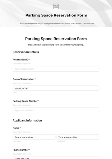 Free Parking Space Reservation Form Template to Edit Online