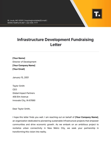 Free Infrastructure Development Fundraising Letter Template to Edit Online
