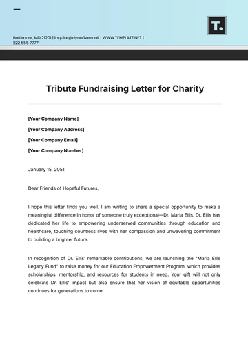 Free Tribute Fundraising Letter for Charity Template to Edit Online