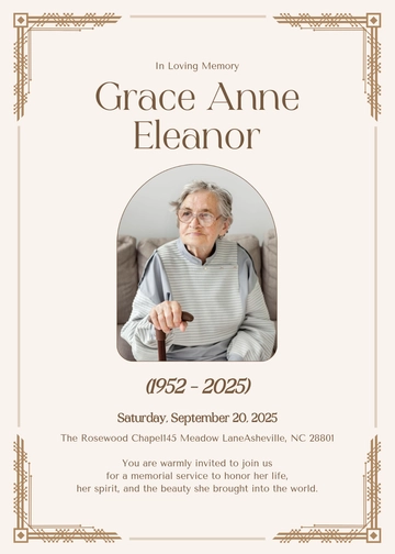 Free Aesthetic Funeral Invitation Card Template to Edit Online