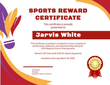 Free Colorful Reward Certificate for Sports Template to Edit Online