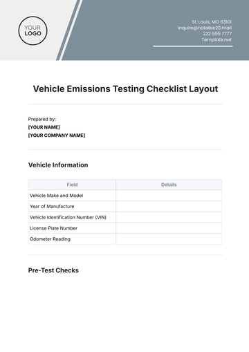 Free Vehicle Emissions Testing Checklist Layout Template to Edit Online