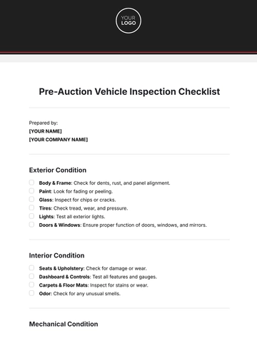Free Pre-Auction Vehicle Inspection Checklist Template to Edit Online