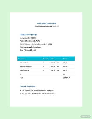 Fitness Studio Invoice Template