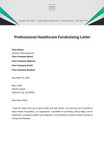 Free Professional Healthcare Fundraising Letter Template to Edit Online