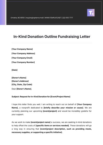 Free In-Kind Donation Outline Fundraising Letter Template to Edit Online