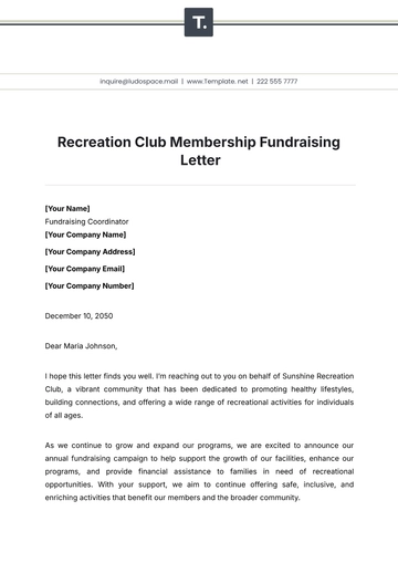 Free Recreation Club Membership Fundraising Letter Template to Edit Online