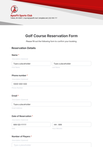 Free Golf Course Reservation Form Template to Edit Online