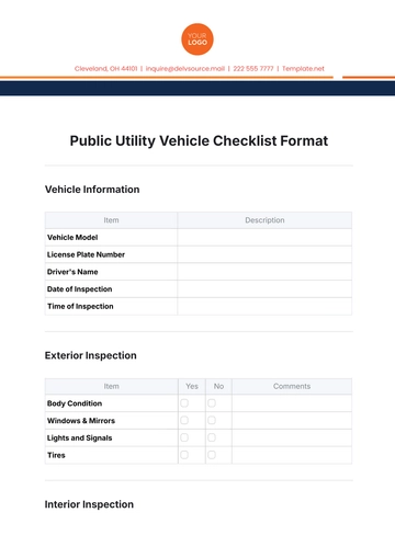 Free Public Utility Vehicle Checklist Format Template to Edit Online