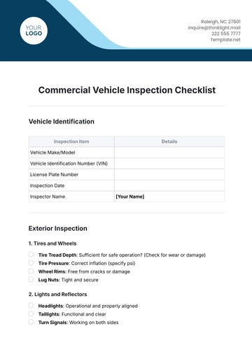 Free Commercial Vehicle Inspection Checklist Template to Edit Online