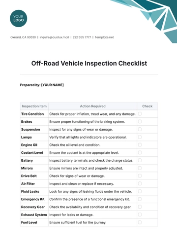 Free Off-Road Vehicle Inspection Checklist Template to Edit Online