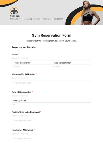 Free Gym Reservation Form Template to Edit Online