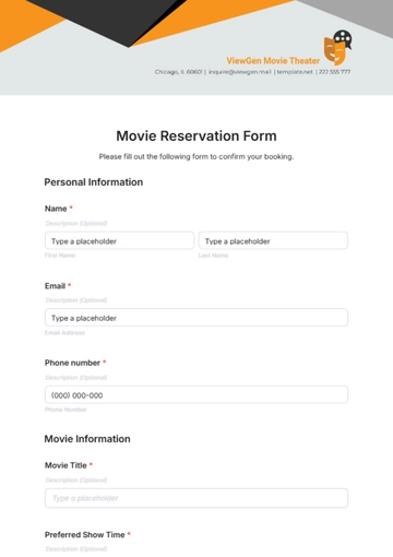 Free Movie Reservation Form Template to Edit Online
