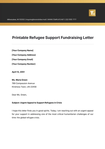 Free Printable Refugee Support Fundraising Letter Template to Edit Online