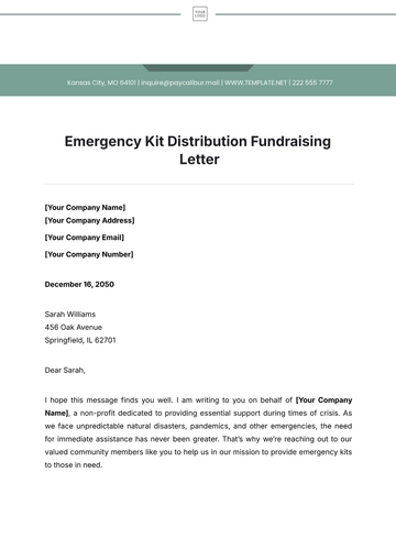 Free Emergency Kit Distribution Fundraising Letter Template to Edit Online