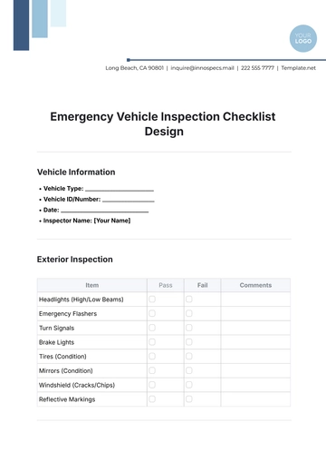 Free Emergency Vehicle Inspection Checklist Design Template to Edit Online