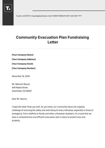 Free Community Evacuation Plan Fundraising Letter Template to Edit Online