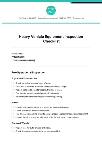 Free Heavy Vehicle Equipment Inspection Checklist Template to Edit Online