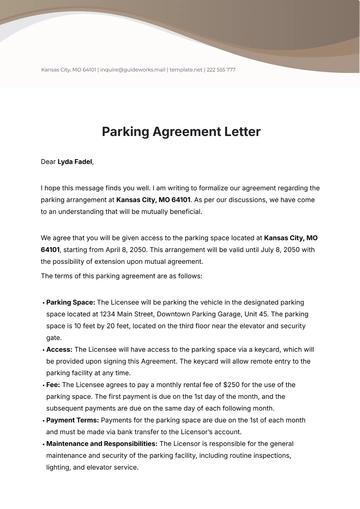 Free Parking Agreement Letter Template to Edit Online
