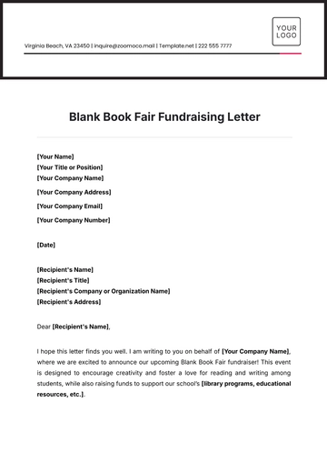 Free Blank Book Fair Fundraising Letter Template to Edit Online