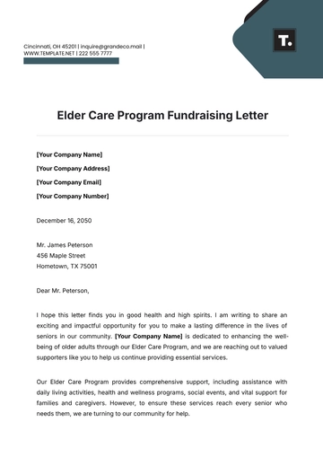 Free Elder Care Program Fundraising Letter Template to Edit Online