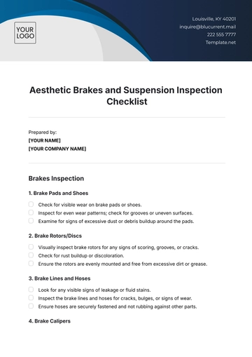 Free Aesthetic Brakes and Suspension Inspection Checklist Template to Edit Online