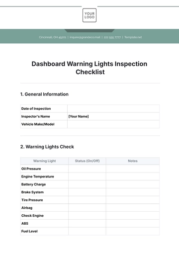 Free Dashboard Warning Lights Inspection Checklist Template to Edit Online